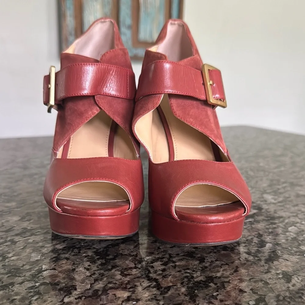 Michael Kors Red Platform chunky Suede Heels EUC 9 - Picture 7 of 15